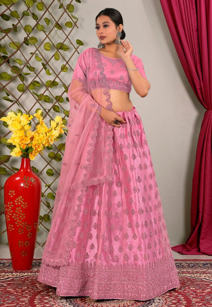 Pink Party Wear Net Lehenga Choli For Weddings