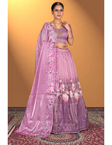Pink Satin Jacquard Lehenga Choli For Women