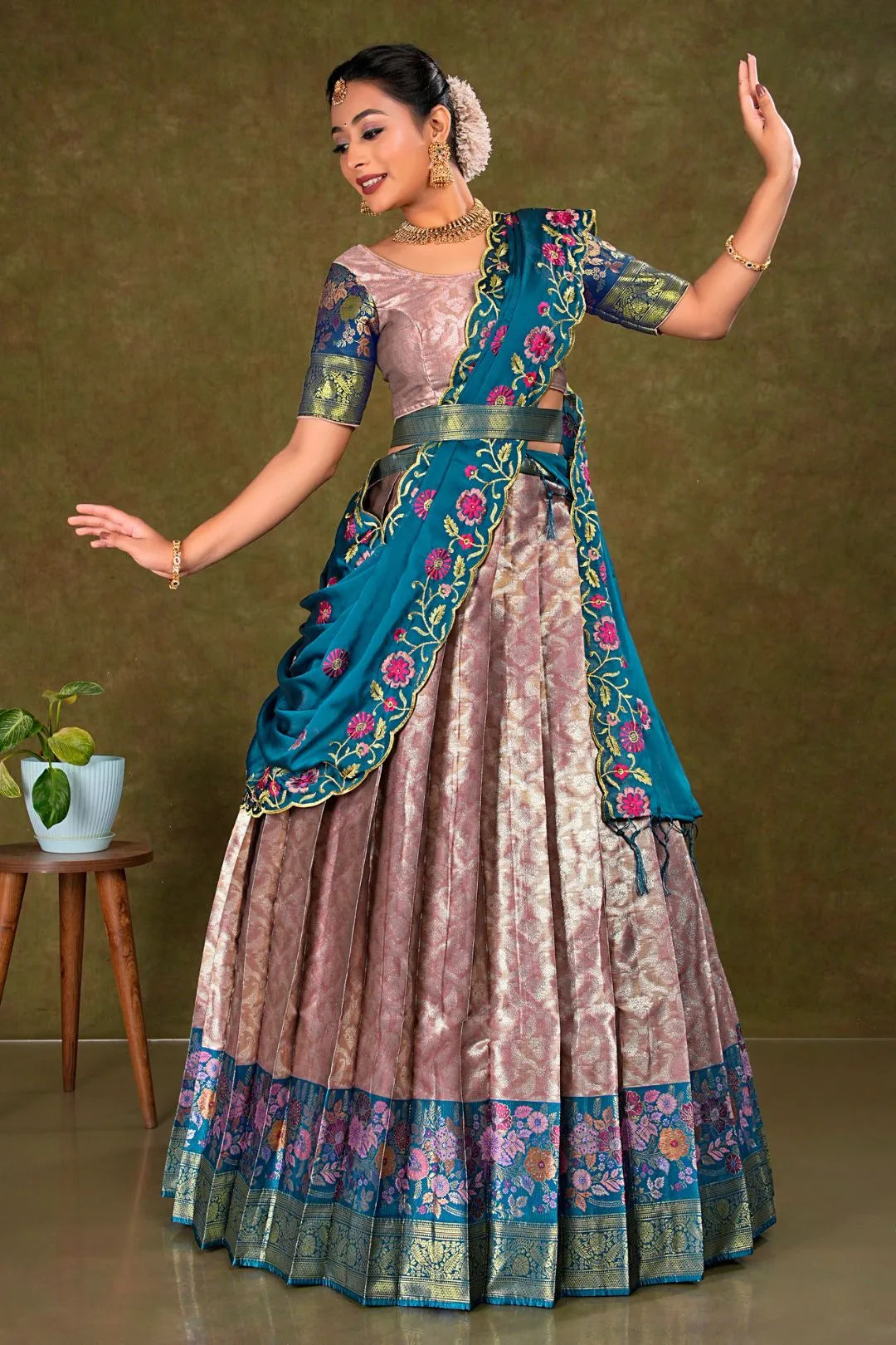 Pink Banarasi Silk Lehenga Choli With Zari Woven