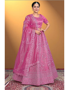 Pink Traditional Net Lehenga Choli With Dupatta