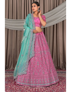 Pink Wedding Wear Embroidered Net Lehenga Choli For Women
