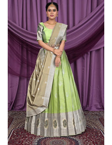 Pista Banarasi Silk Zari Work Lehenga Choli For Women