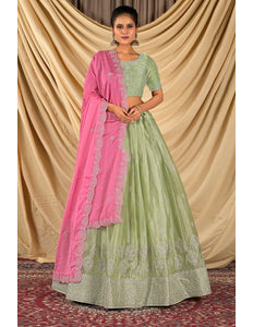 Pista Barbery Silk Lehenga Choli With Rangoli Dupatta