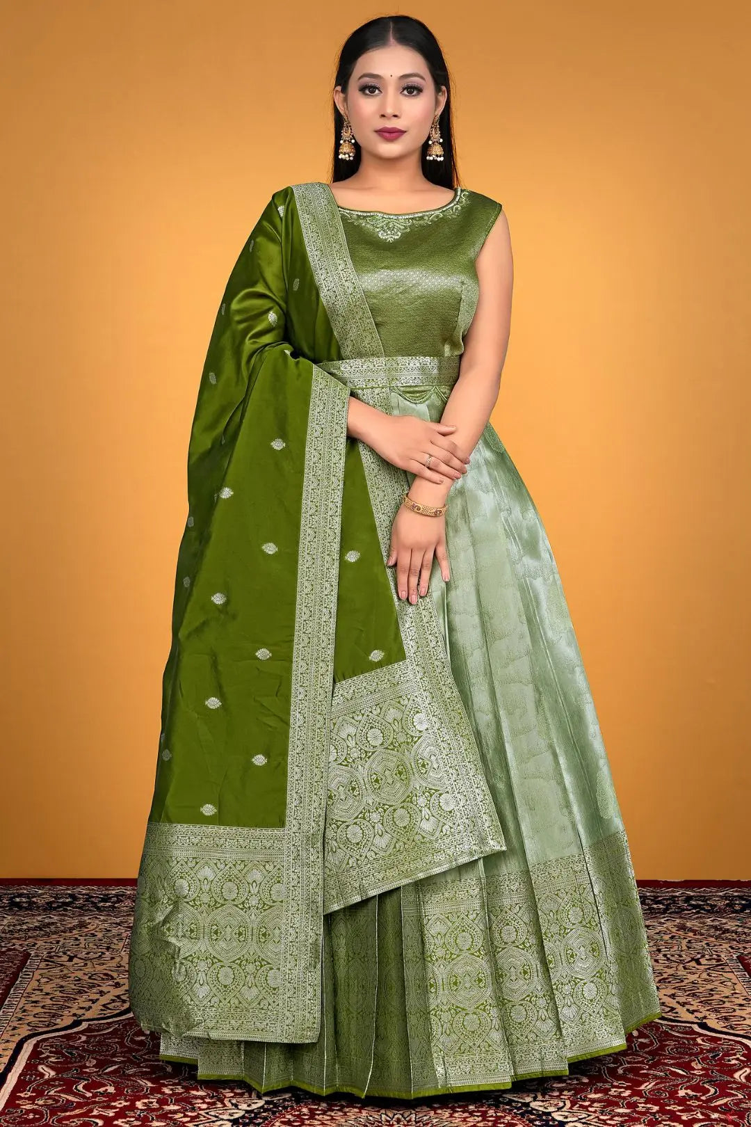 Pista Designer Banarasi Gown With Dupatta