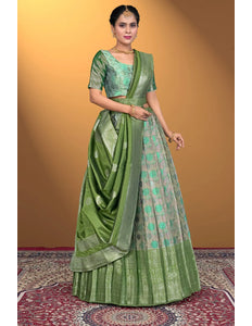 Pista Jacquard Silk With Digital Print Latest Lehenga Choli