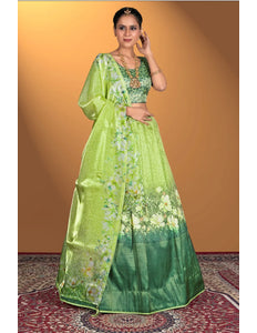 Pista Satin Jacquard Lehenga Choli For Women