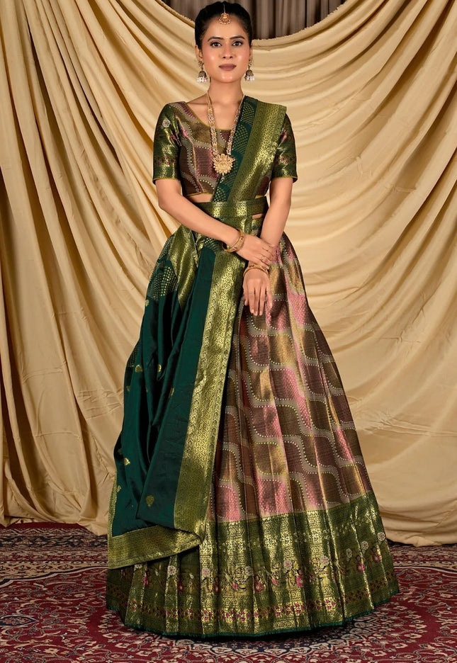 Pista Silk Half Saree Lehenga With Zari work