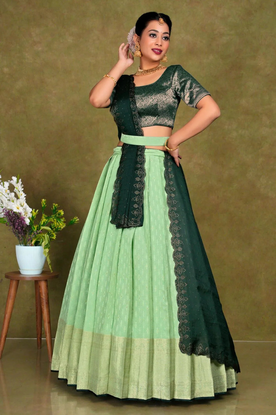 Pista Stylish Lehenga Choli With Zari Woven For Women