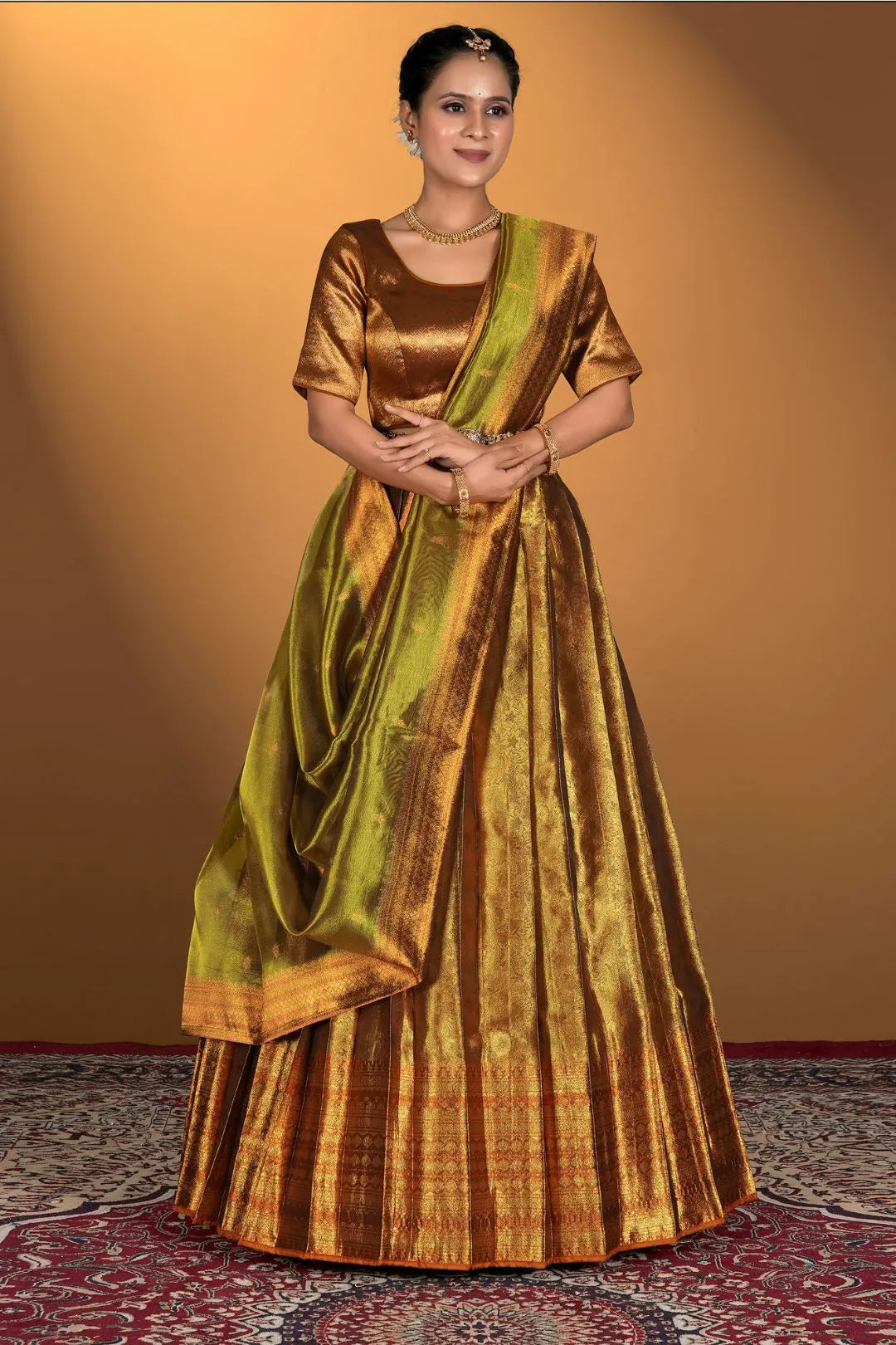 Gold Pure Two Tone Zari Tissue Lehenga Choli