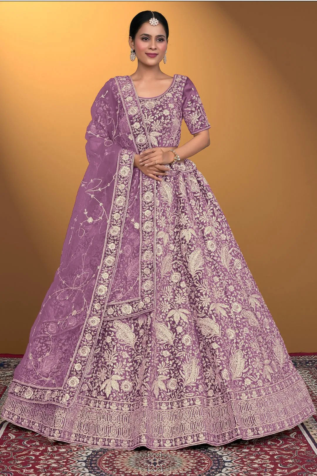 Purple Velvet Lehenga Choli With Net Dupatta For Women