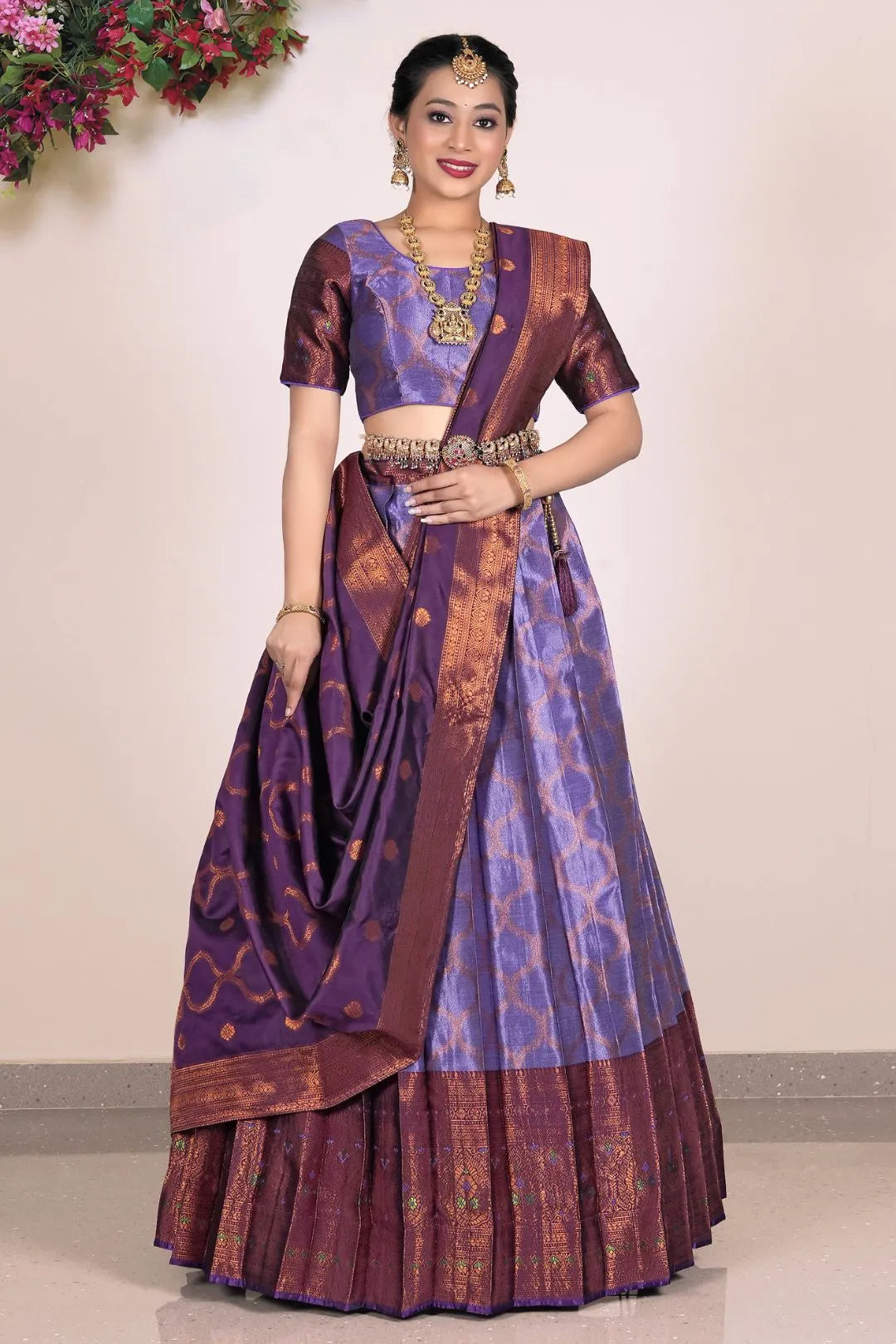 Purple Banarasi Silk Half Saree Lehenga For Women