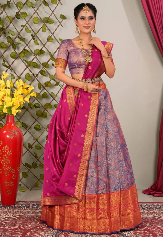 Woman in a traditional Purple Lehenga Choli With Dupatta