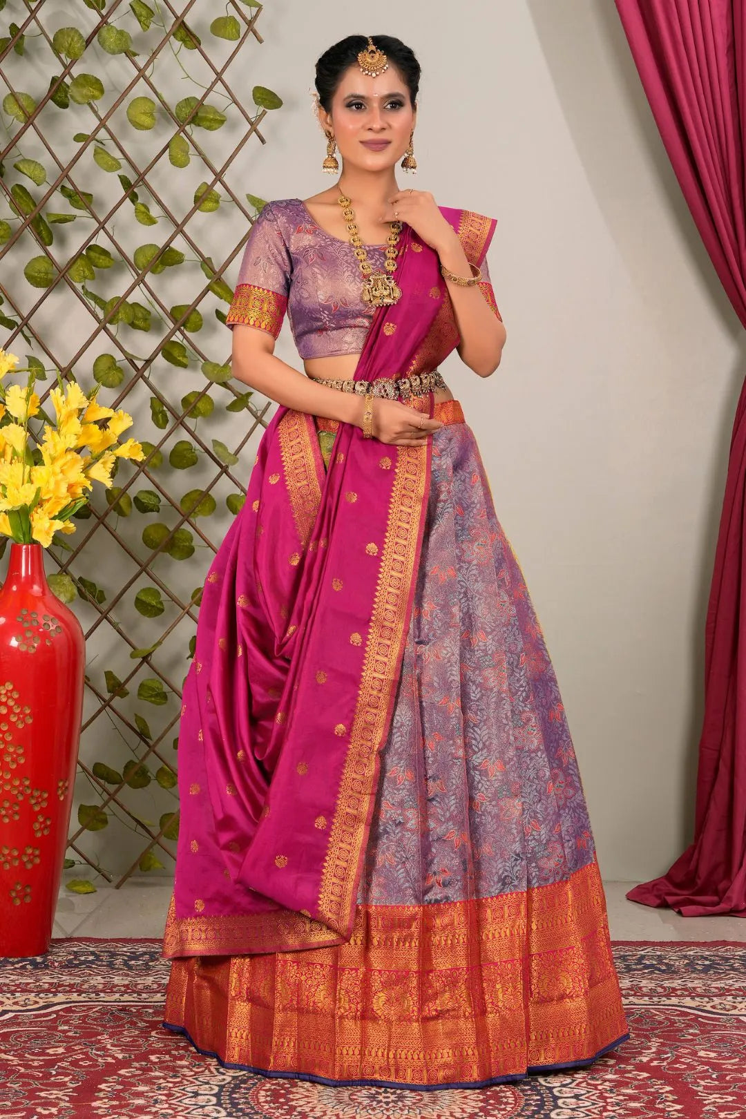 Purple Banarasi Silk Lehenga Choli With Zari Woven