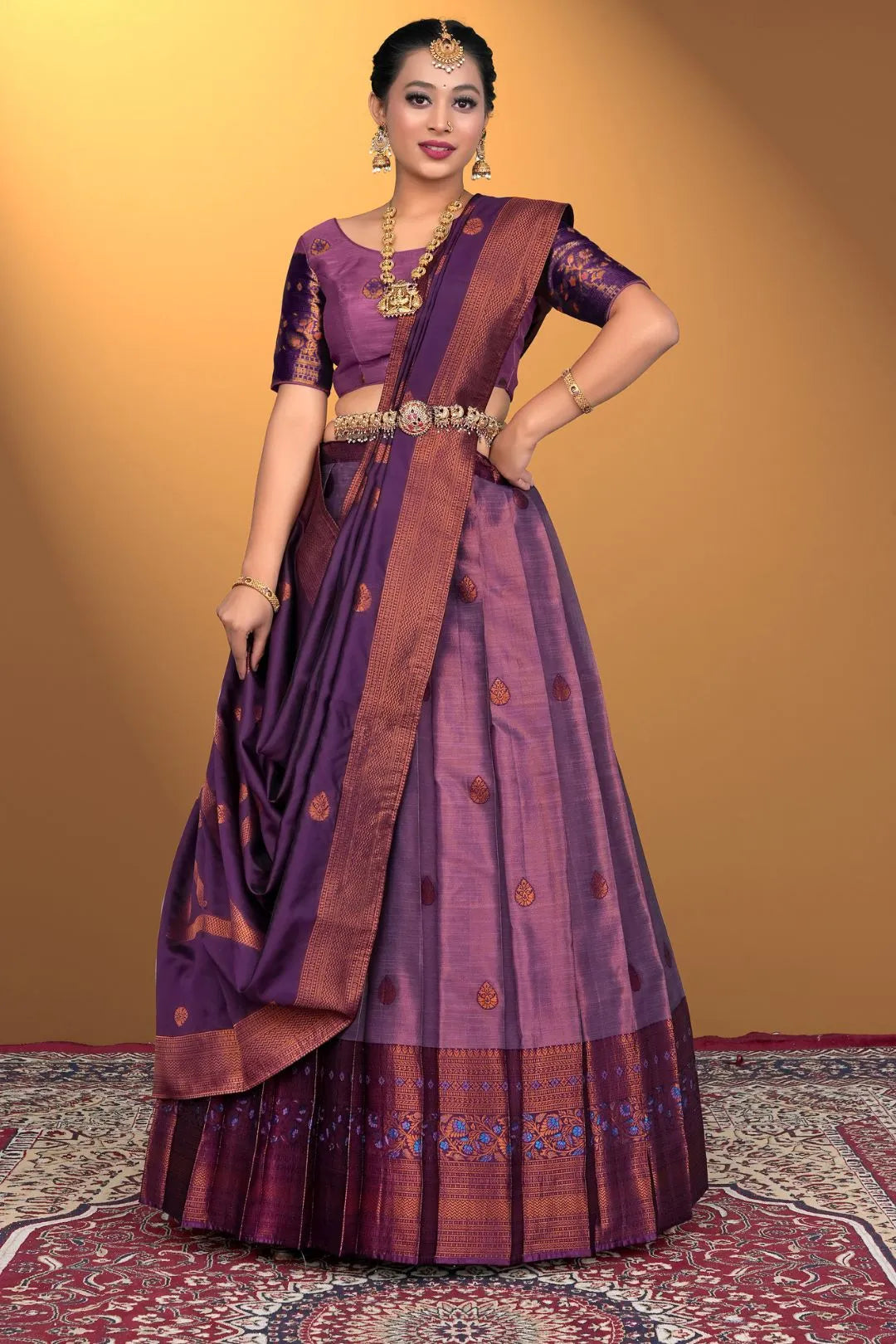 Purple Banarasi Silk Lehenga Design For Women