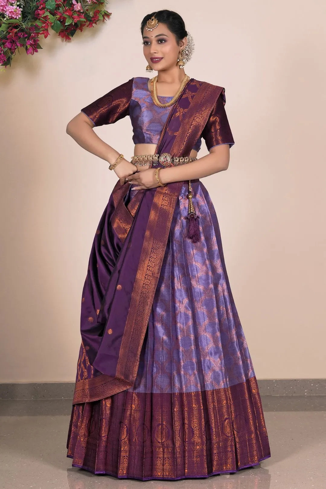 Purple Banarasi Silk Lehenga With Zari Woven