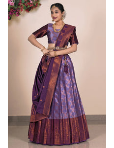 Purple Banarasi Silk Lehenga With Zari Woven