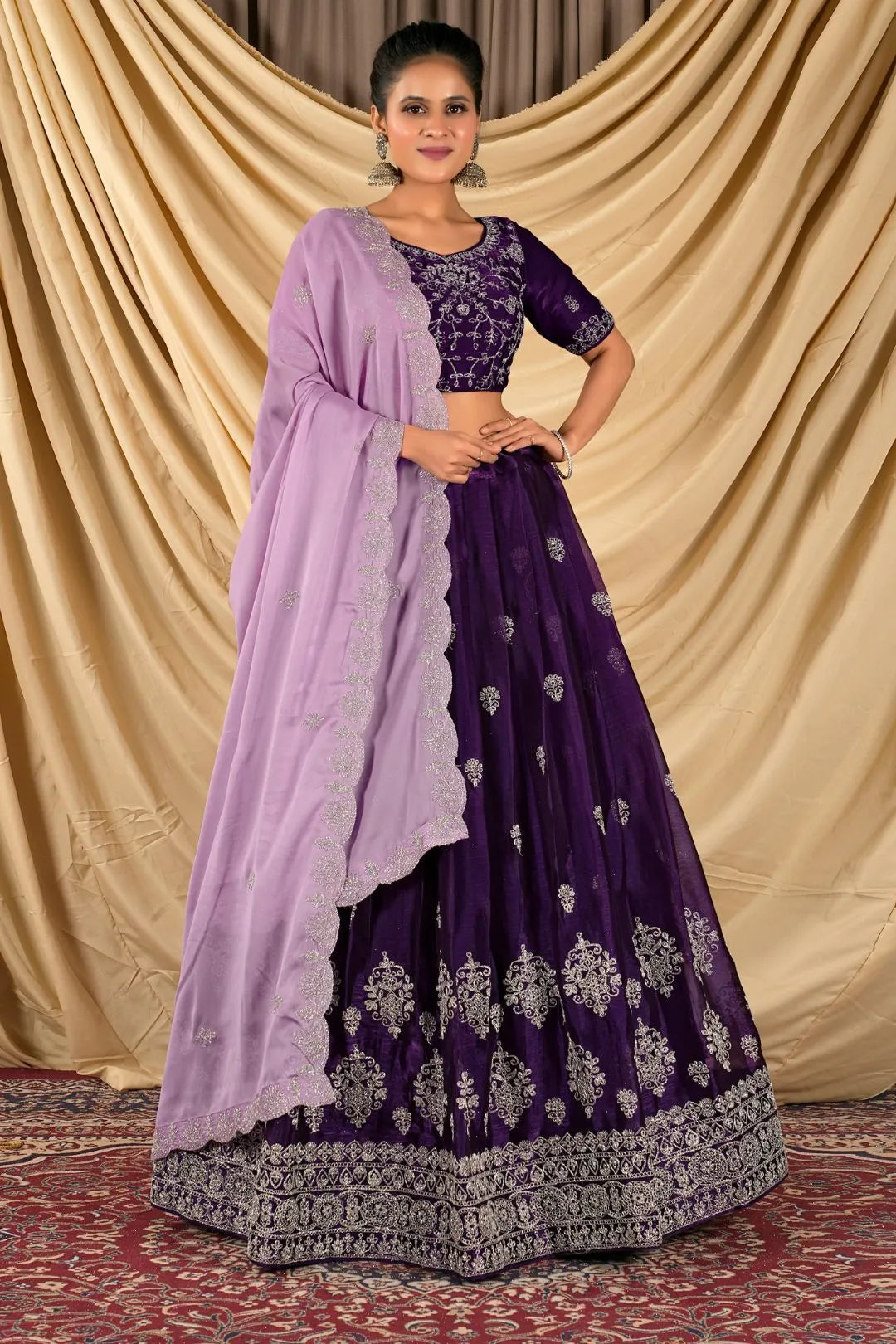 Purple Barbery Silk Lehenga Choli With Rangoli Dupatta