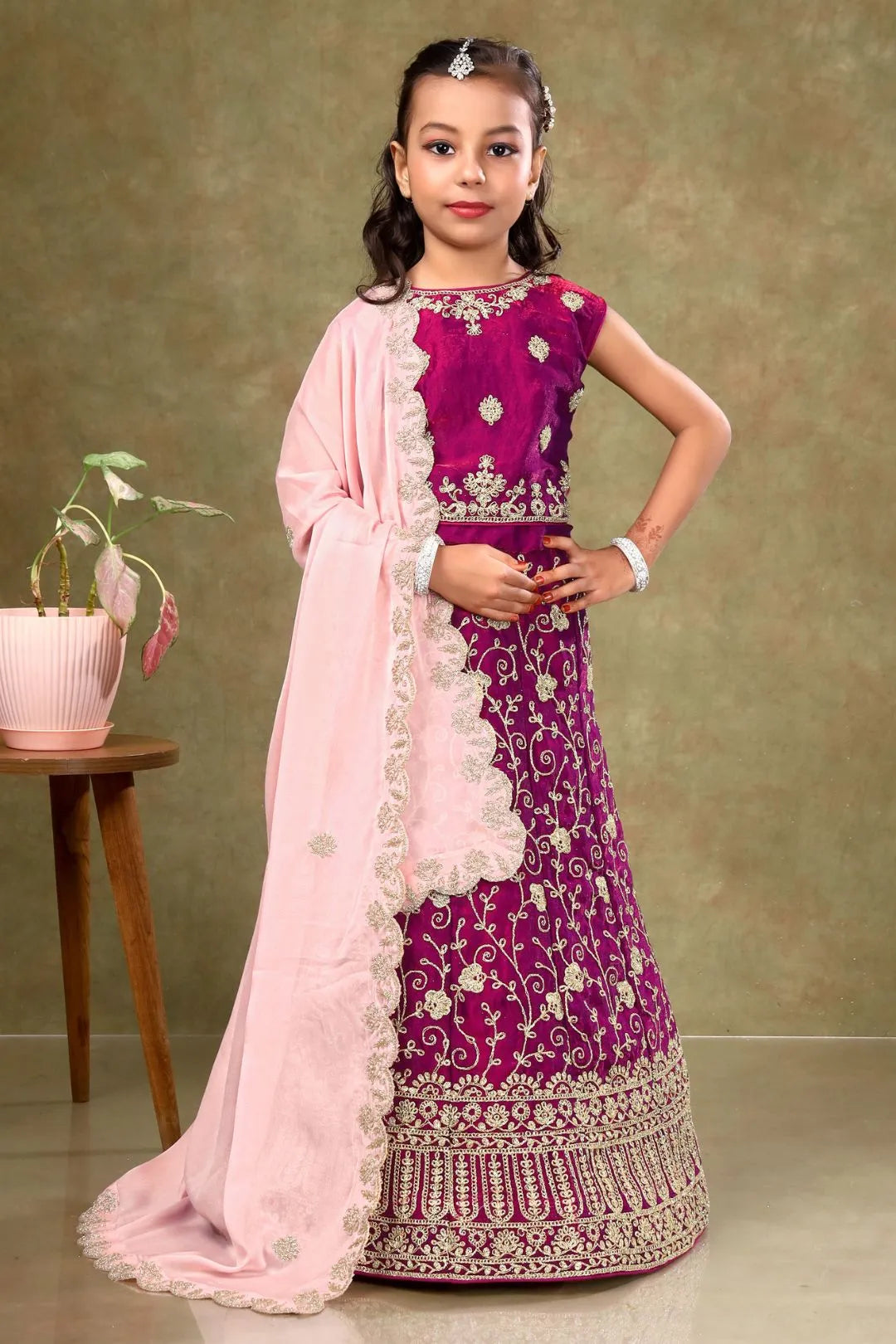Purple Colour Kids Readymade Lehenga For Girls