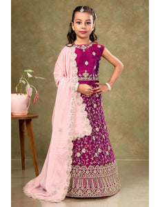 Purple Colour Kids Readymade Lehenga For Girls
