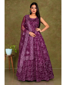 Purple Colour Party Wear Net Gown For Women