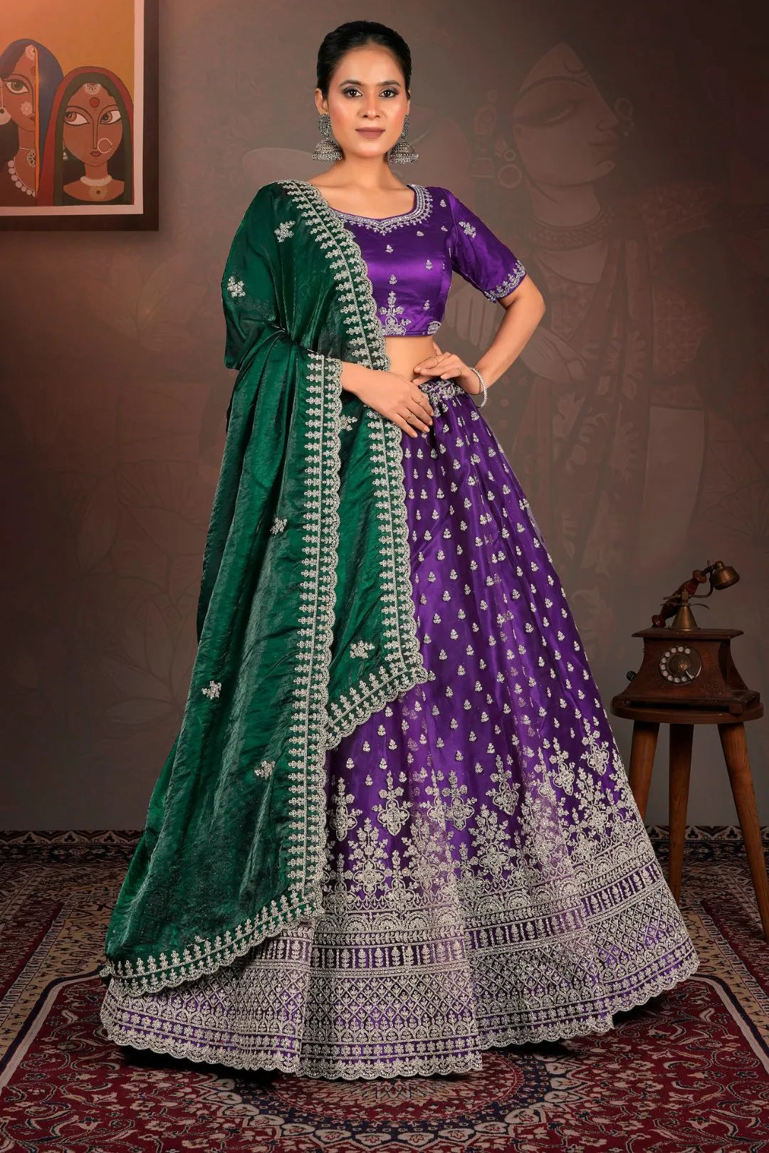 Purple Designer Net Lehenga With Heavy Work