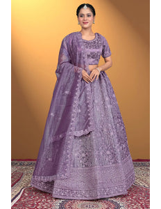 Purple Embroidered Net Lehenga Choli For Women