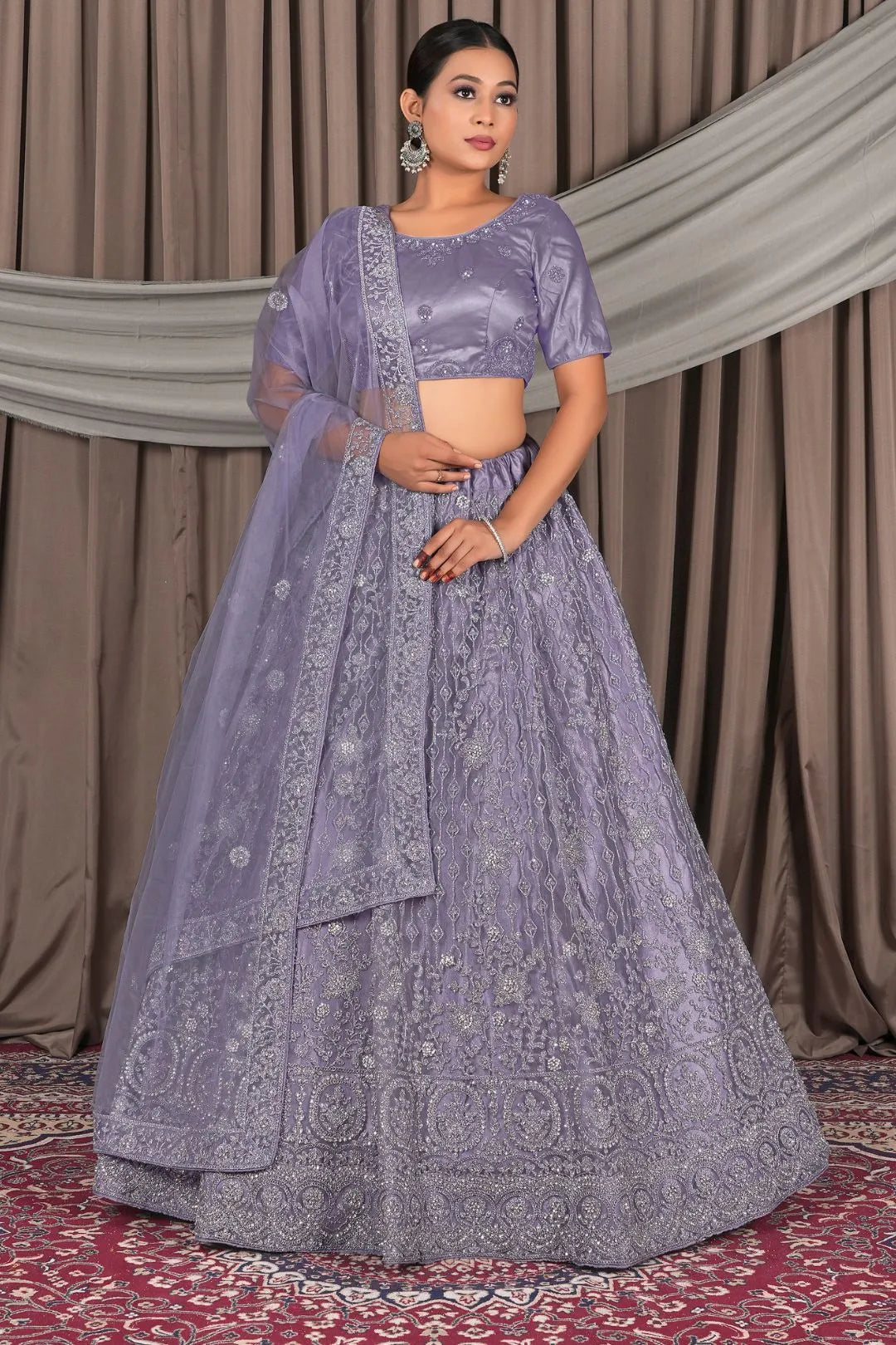 Purple Embroidery Work Net Lehenga Choli