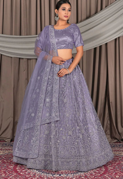 Purple Embroidery Work Net Lehenga Choli