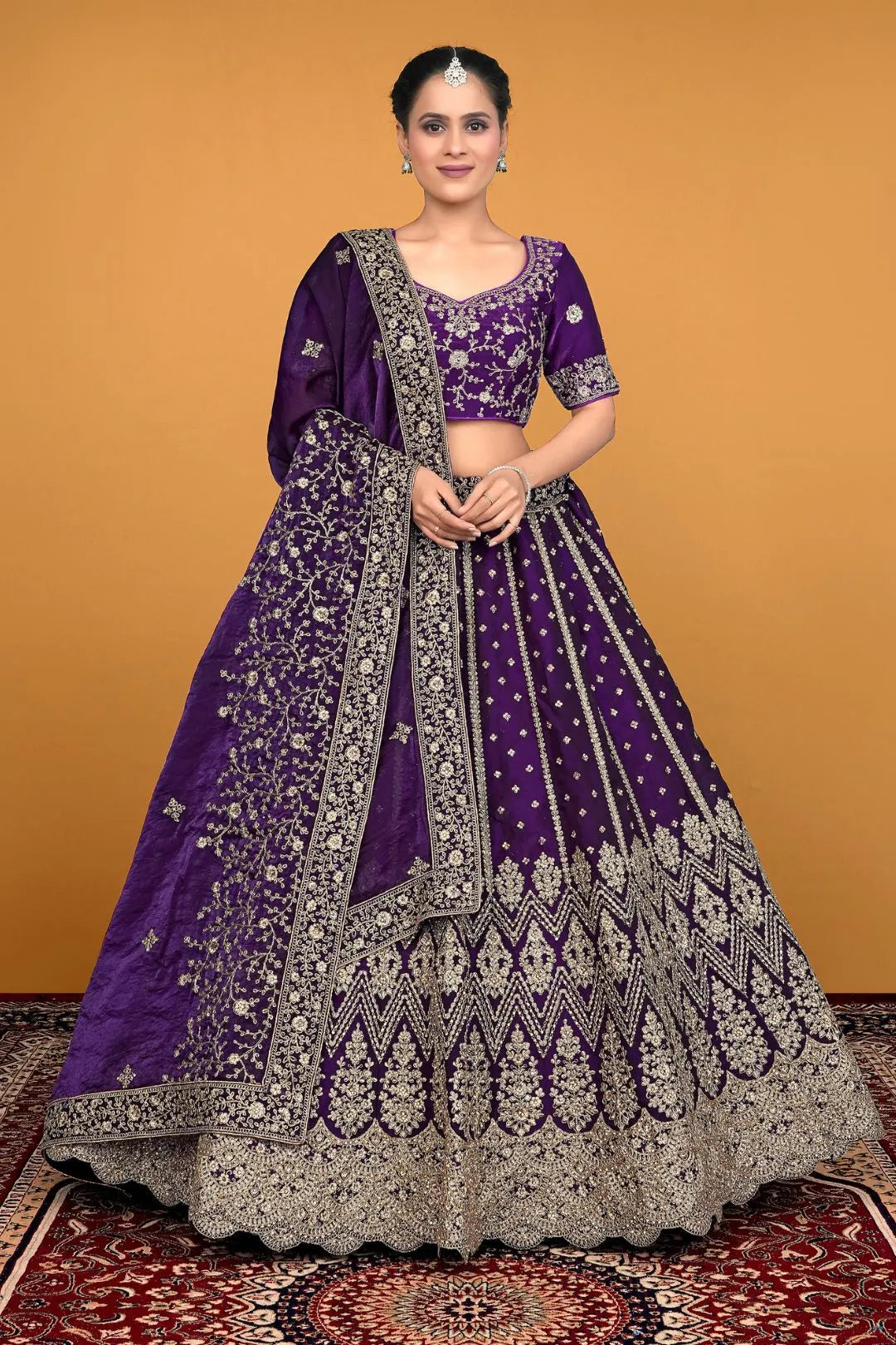 Purple Fendy Fabric Lehenga Choli With Embroidery Work