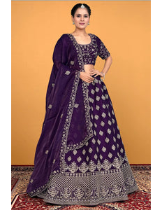 Purple Fendy Silk Embroidered Semi-Stitched Lehenga Choli