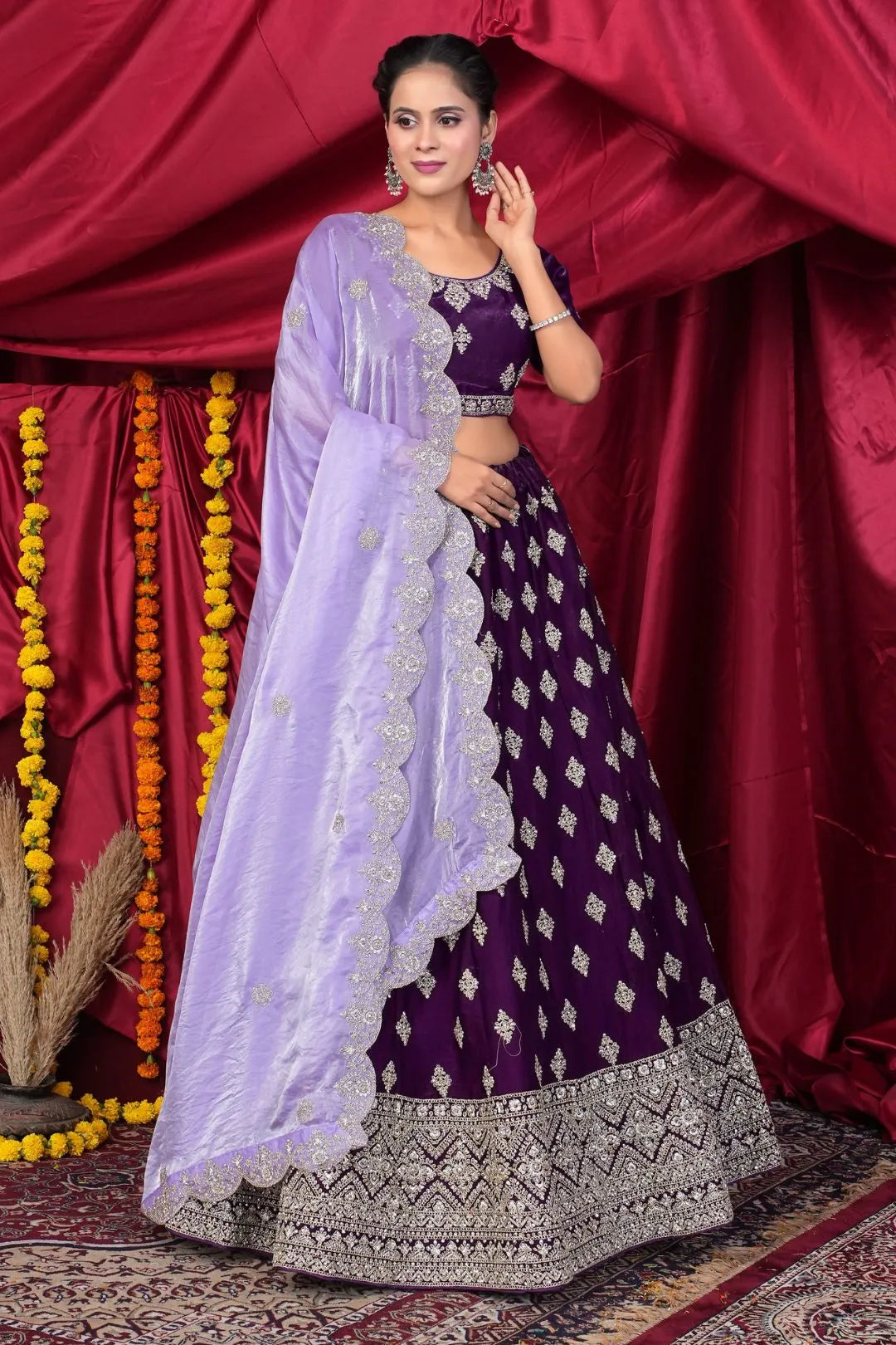 Purple Fendy Silk Pattu Lehenga Choli With Embroidery Work