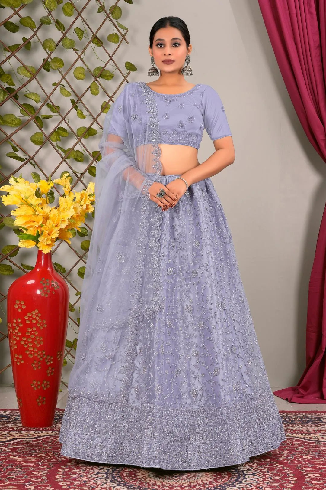 Purple Latest Net Lehenga Choli Set Wedding