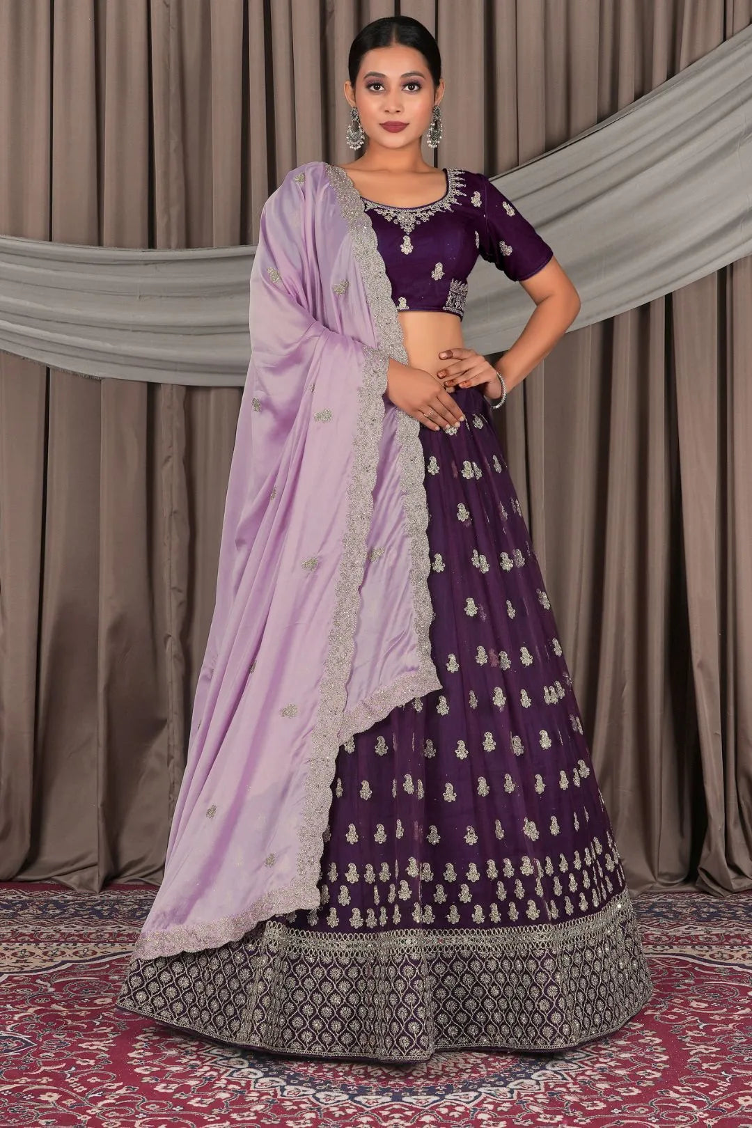 Purple Net Designer Lehenga Choli with Rangoli Dupatta