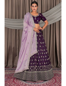 Purple Net Designer Lehenga Choli with Rangoli Dupatta