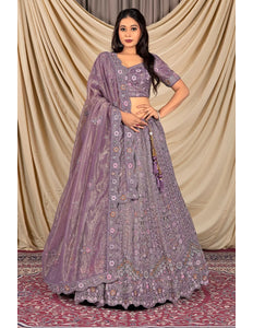 Purple Party Wear Embroidered Twill Net Lehenga Choli For Women