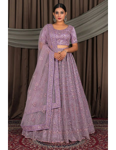 Purple Party Wear Net Lehenga Choli For Weddings