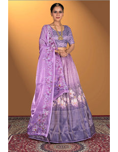 Purple Satin Jacquard Lehenga Choli For Women