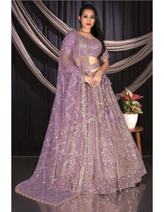 Purple Traditional Net Lehenga Choli With Dupatta