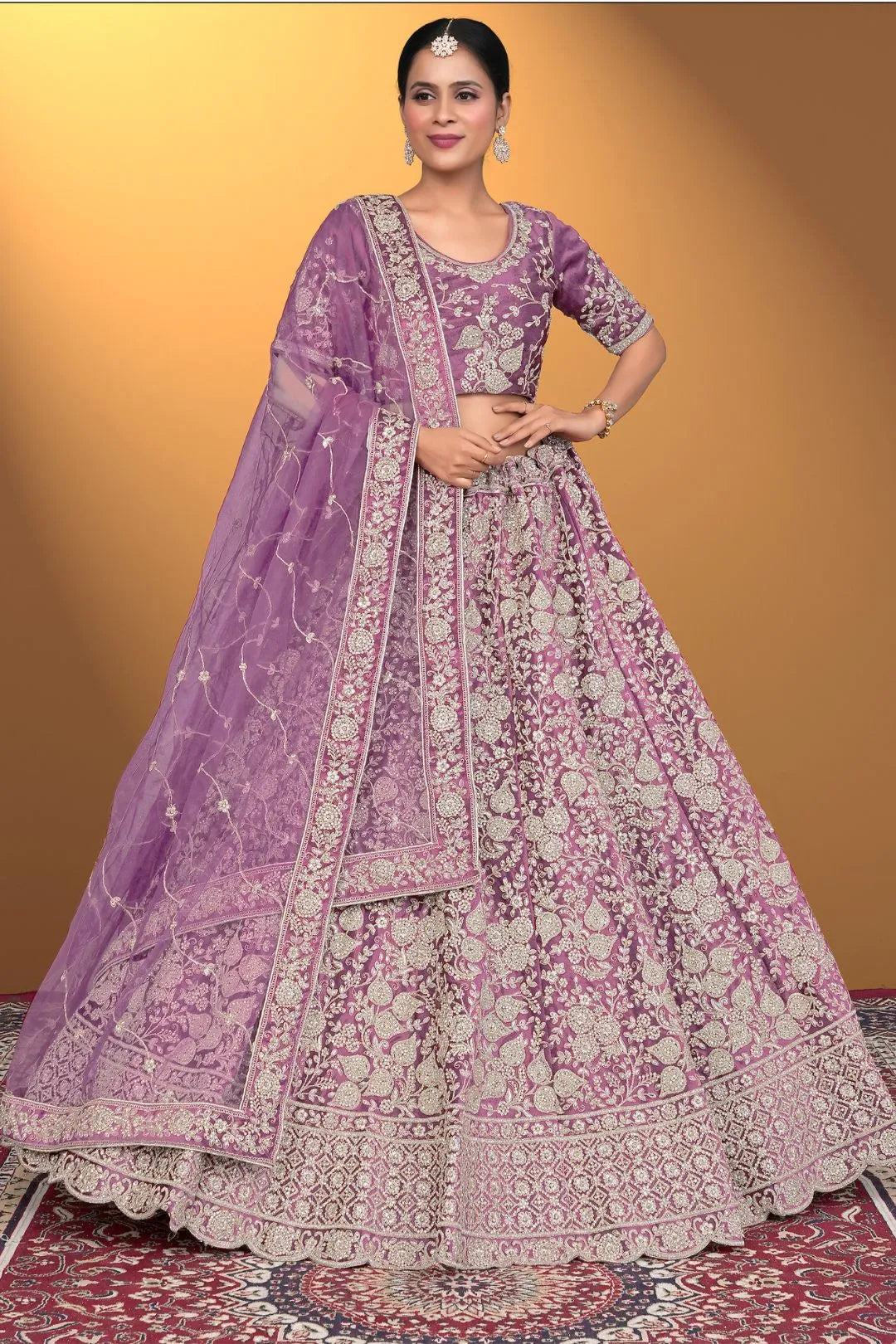 Purple Velvet Lehenga Choli With Net Dupatta For Women