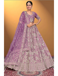 Purple Velvet Lehenga Choli With Net Dupatta For Women