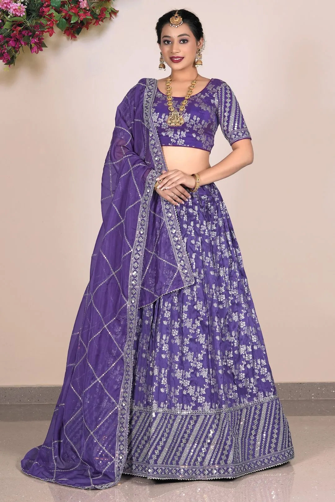 Purple Viscose Fabric Half Saree For Women