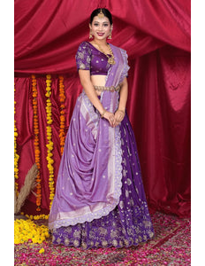 Purple Viscose Jacquard Pattu Lehenga Choli With Zari Work