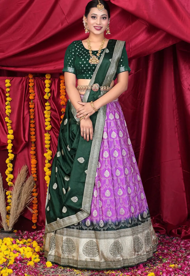 Purple Viscose Silk Half Saree With Zari Work