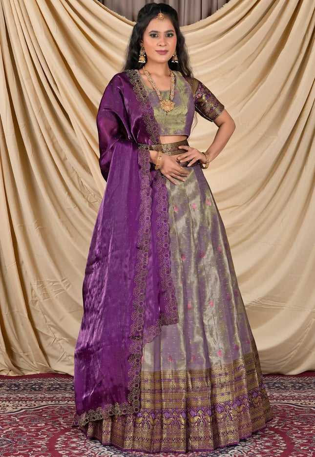 Purple Zari Silk Lehenga Choli With Zari Woven