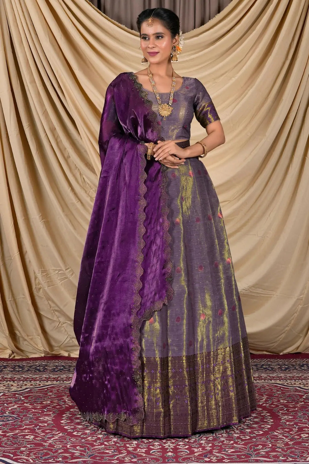 Purple Zari Silk Lehenga Choli With Zari Woven Gajiwala