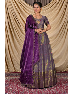 Purple Zari Silk Lehenga Choli With Zari Woven Gajiwala