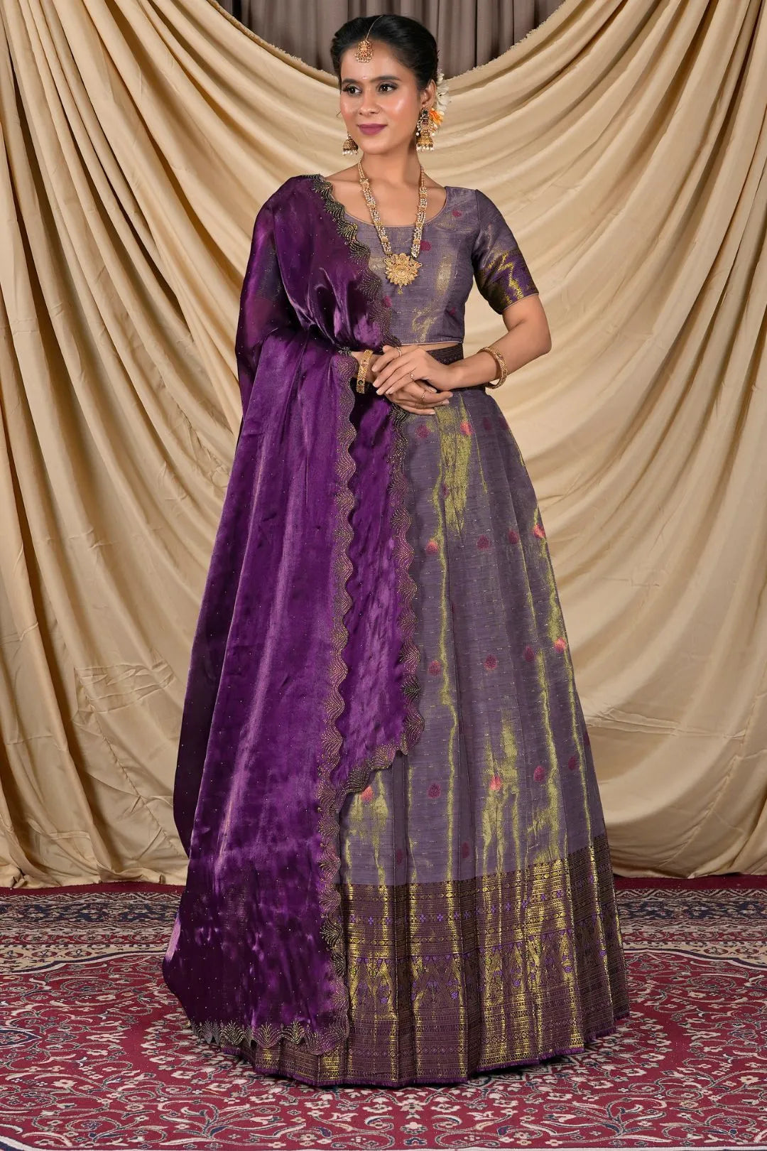 Purple Zari Silk Lehenga Choli With Zari Woven