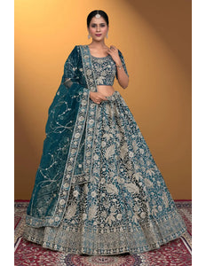 Rama Velvet Lehenga Choli With Net Dupatta For Women