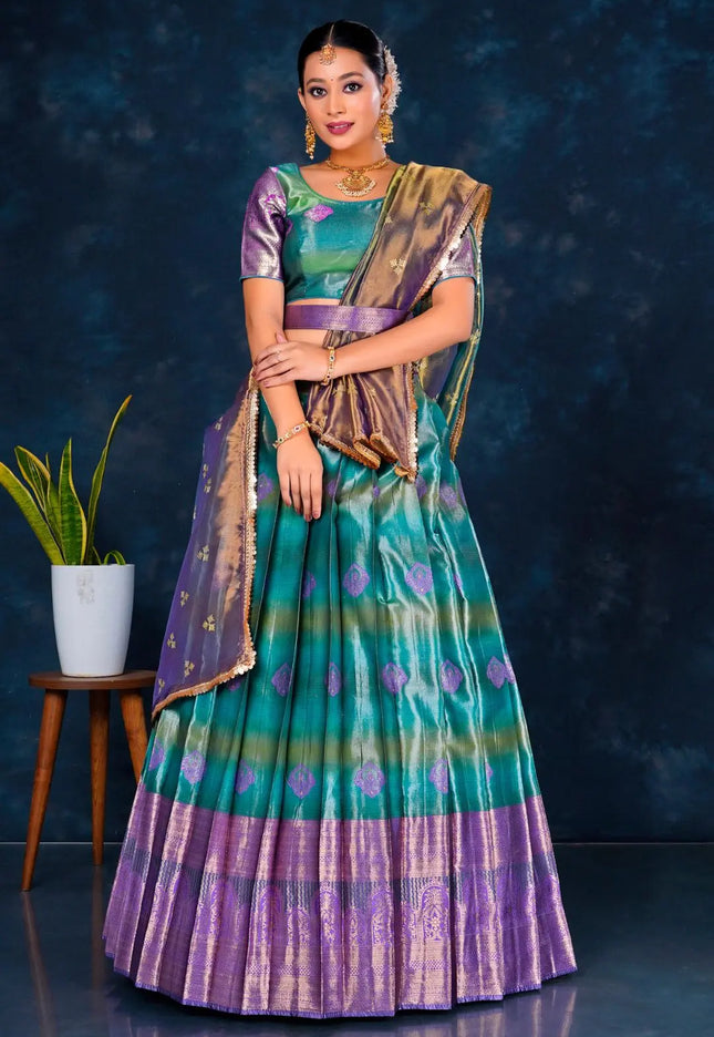 Woman wearing a traditional lehenga choli with dupatta