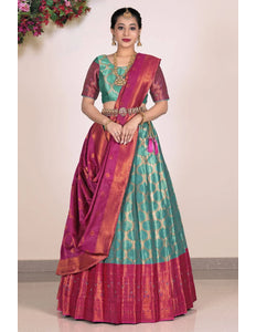 Rama Banarasi Silk Half Saree Lehenga For Women